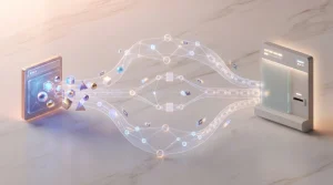 Crypto wallet routes branching across several blockchain networks toward a casino cashier