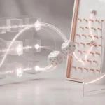 Abstract hash and seed verification symbols beside dice, plinko pegs and a rising crash curve